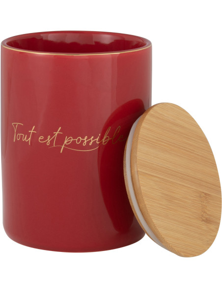 Pot avec couvercle Tout est possible en Porcelaine Rouge Doré Bambou Naturel - 2
