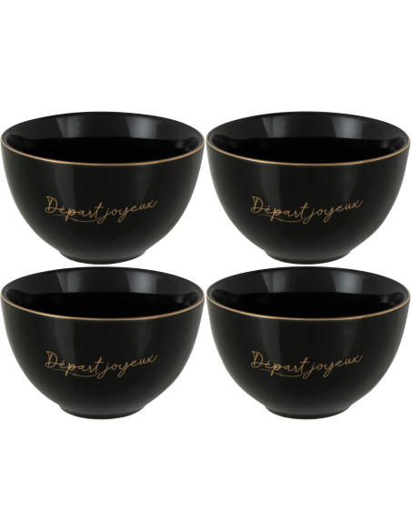 Bol pour apéritif Départ Joyeux en Porcelaine Noir Doré (Lot de 4) - 1