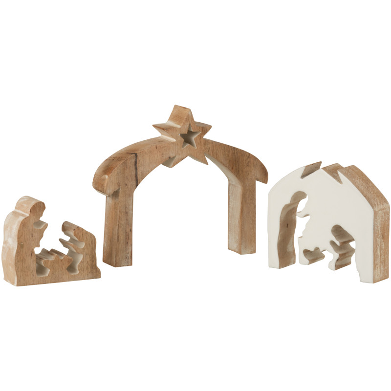 Crêche de Noël 20 cm en Bois de manguier Naturel Blanc - 3