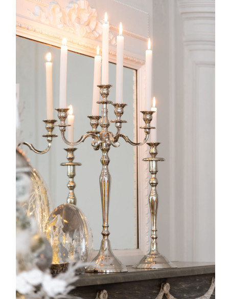 Bougeoir style ancien en métal argenté 45 cm - 2