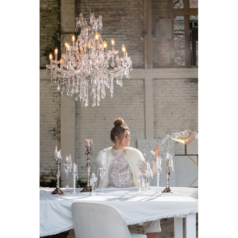 Bougeoir style ancien en métal argenté 45 cm - 6