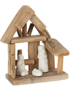 Crêche de Noël en Bois de sapin Blanc Céramique Blanc J-Line - 1