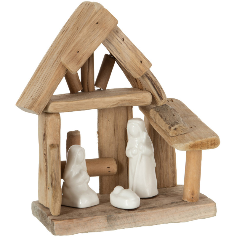 Crêche de Noël en Bois de sapin Blanc Céramique Blanc J-Line - 1
