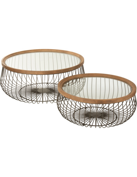 Tables basses modernes rondes plateau verre métal ajouré - 1