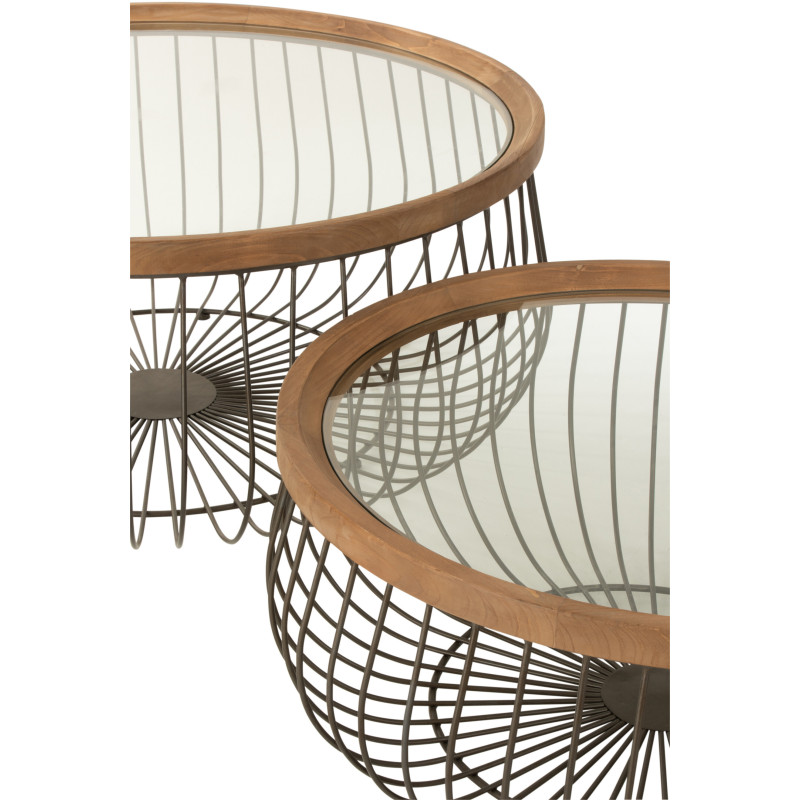 Tables basses modernes rondes plateau verre métal ajouré - 2