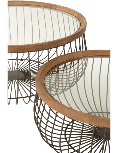 Tables basses modernes rondes plateau verre métal ajouré - 2