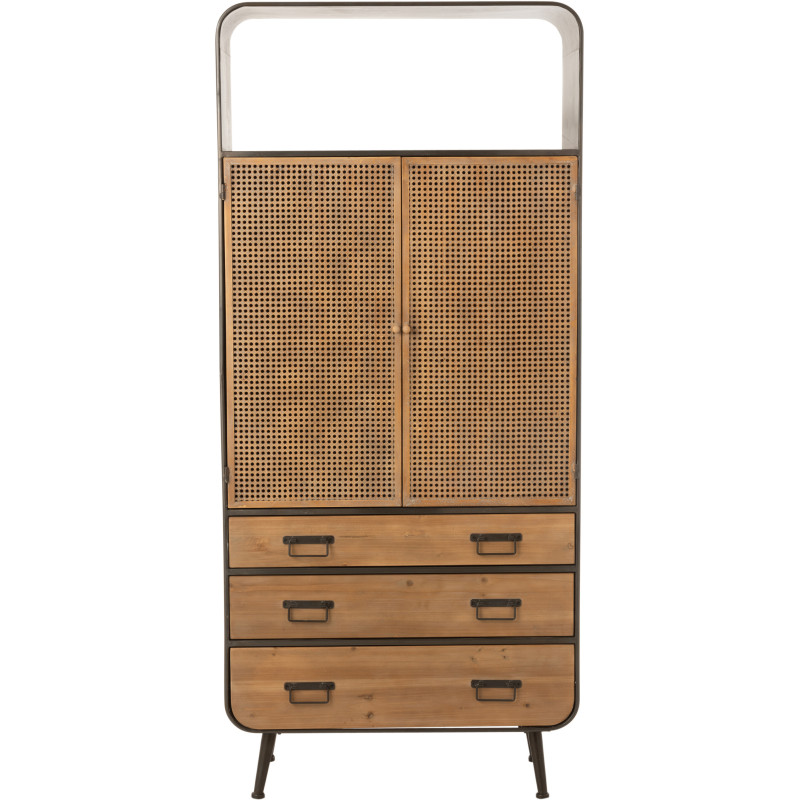 Armoire arrondie métal noir et bois 3 tiroirs 2 portes - 2