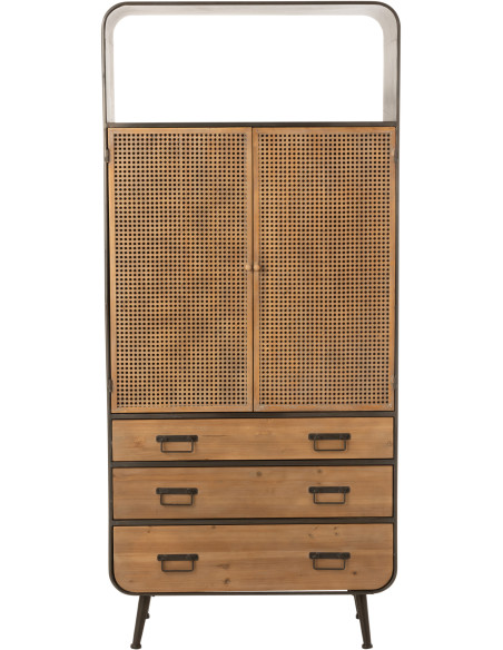 Armoire arrondie métal noir et bois 3 tiroirs 2 portes - 2