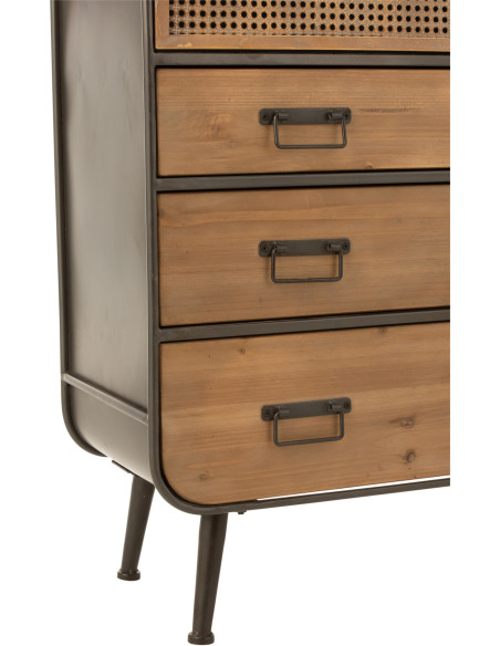 Armoire arrondie métal noir et bois 3 tiroirs 2 portes - 5