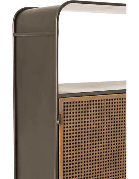 Armoire arrondie métal noir et bois 3 tiroirs 2 portes - 7