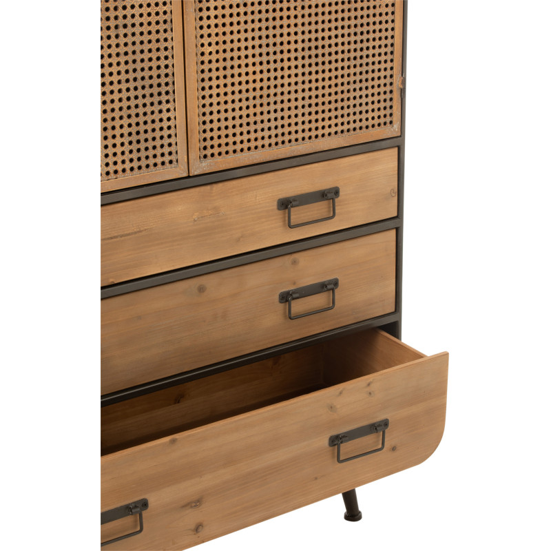 Armoire arrondie métal noir et bois 3 tiroirs 2 portes - 8