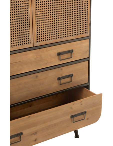 Armoire arrondie métal noir et bois 3 tiroirs 2 portes - 8