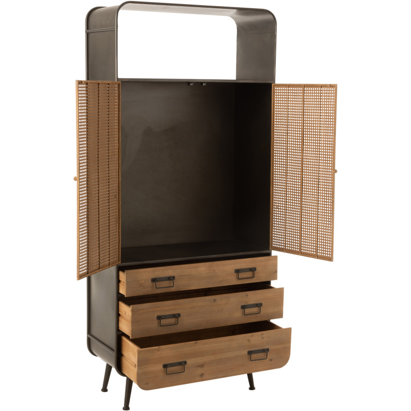 Armoire arrondie métal noir et bois 3 tiroirs 2 portes - 9