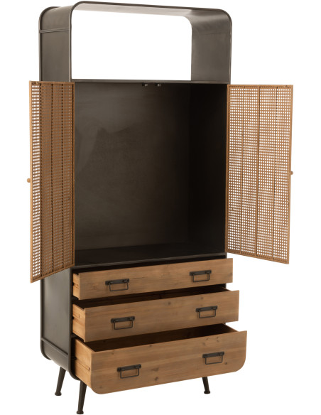 Armoire arrondie métal noir et bois 3 tiroirs 2 portes - 9