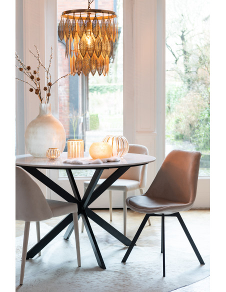 Chaise Hélène en Tissu Beige Métal Noir - 2