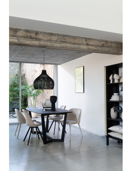 Chaise Hélène en Tissu Beige Métal Noir - 9