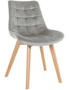 Chaise matelassée scandinave en Velours Gris Bois Naturel Laura - 1