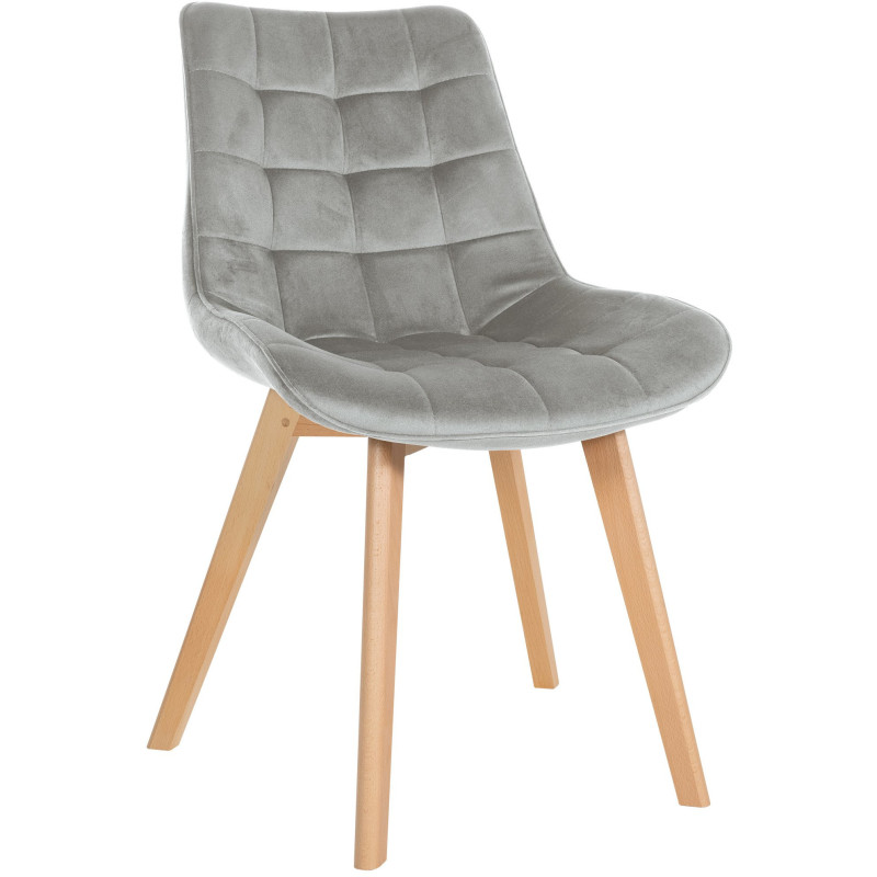 Chaise matelassée scandinave en Velours Gris Bois Naturel Laura - 1