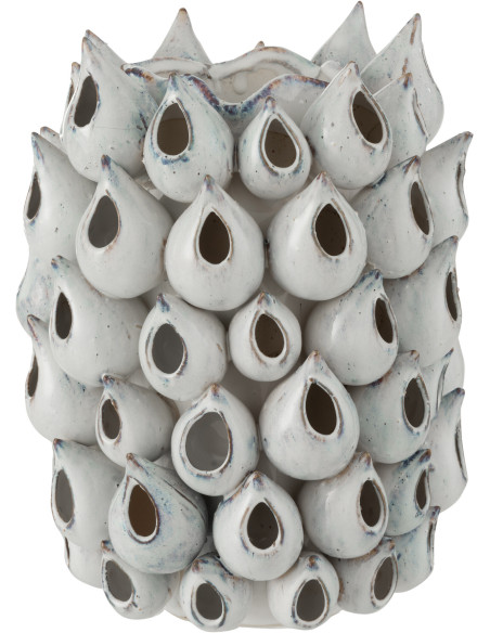 Vase design blanc reflets bleus en céramique 33 cm - 1