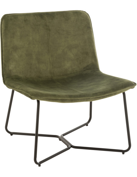 Fauteuil Bas Isabel en Tissu Vert Métal Noir - 1