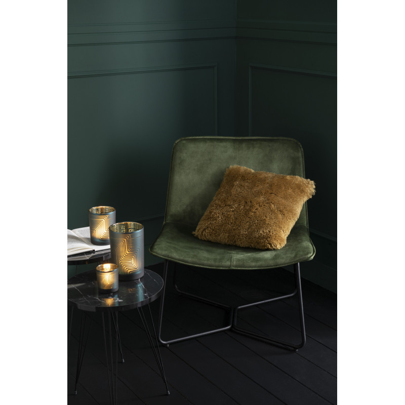 Fauteuil Bas Isabel en Tissu Vert Métal Noir - 11