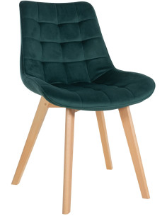 Chaise matelassée scandinave en Velours Vert Bois Naturel Laura - 1