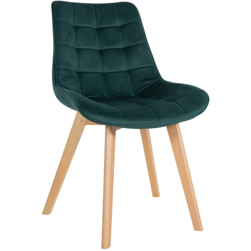 Chaise matelassée scandinave en Velours Vert Bois Naturel Laura - 1