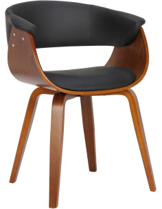 Fauteuil de table moderne en Polyuréthane Noir Bois Marron Anatole - 1