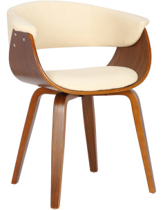 Fauteuil de table moderne en Polyuréthane Blanc crème Bois Marron Anatole - 1