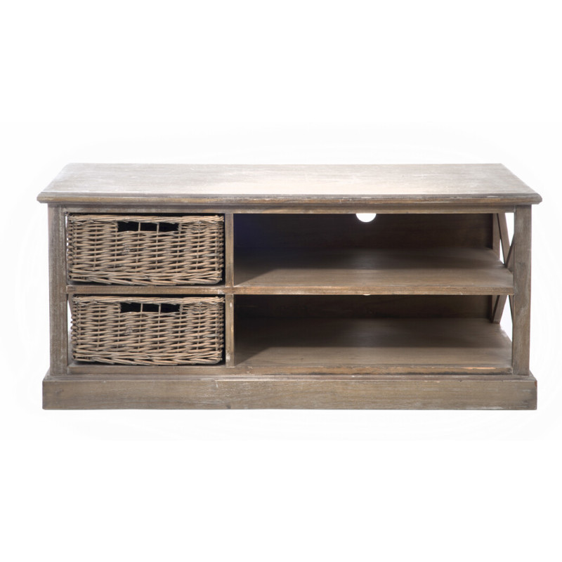 Meuble TV 2 tiroirs 2 niches Brighton en Bois de paulownia Naturel - 2