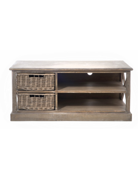 Meuble TV 2 tiroirs 2 niches Brighton en Bois de paulownia Naturel - 2