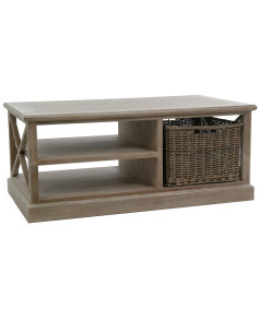 Table basse Rectangulaire Brighton en Bois de paulownia Naturel Avec rangement en rotin J-Line - 1