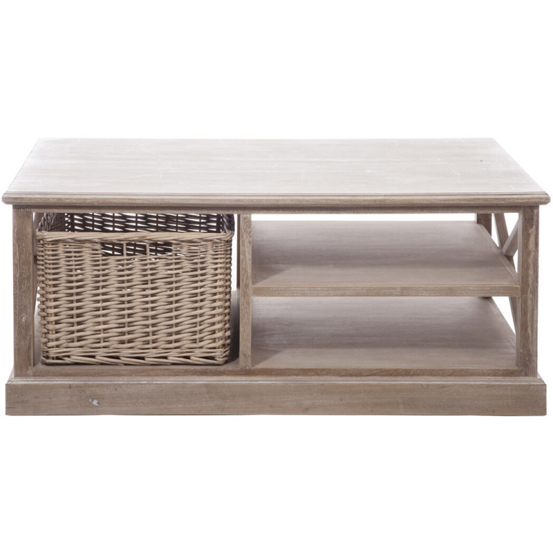 Table basse Rectangulaire Brighton en Bois de paulownia Naturel Avec rangement en rotin J-Line - 2
