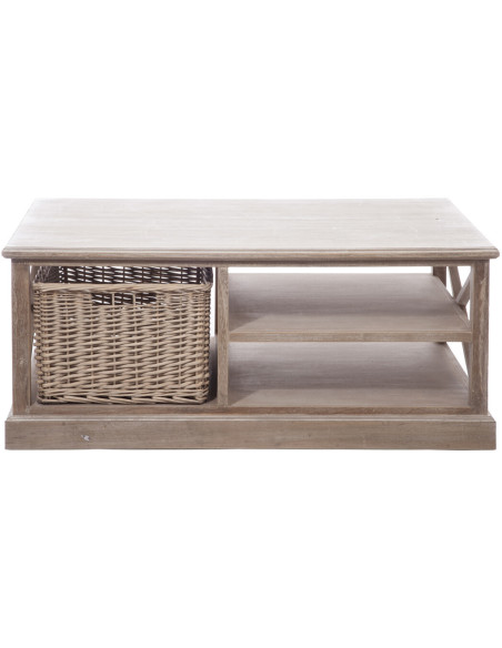 Table basse Rectangulaire Brighton en Bois de paulownia Naturel Avec rangement en rotin J-Line - 2