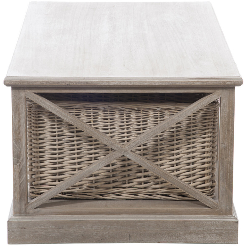 Table basse Rectangulaire Brighton en Bois de paulownia Naturel Avec rangement en rotin J-Line - 3