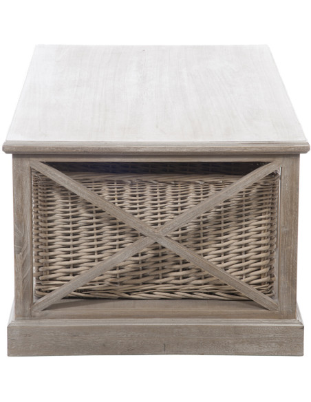 Table basse Rectangulaire Brighton en Bois de paulownia Naturel Avec rangement en rotin J-Line - 3