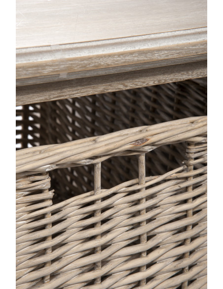 Table basse Rectangulaire Brighton en Bois de paulownia Naturel Avec rangement en rotin J-Line - 4