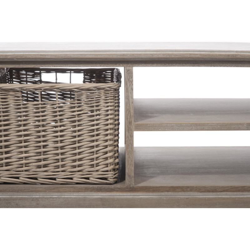 Table basse Rectangulaire Brighton en Bois de paulownia Naturel Avec rangement en rotin J-Line - 5