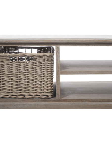 Table basse Rectangulaire Brighton en Bois de paulownia Naturel Avec rangement en rotin J-Line - 5