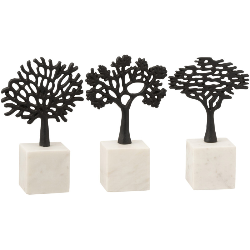 Décoration sur pied Arbres 20 cm Jumoku en Métal Noir Marbre Blanc (Lot de 3) - 1