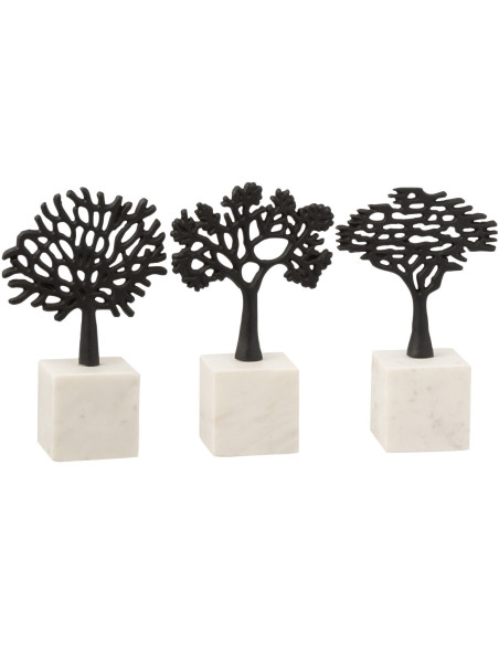 Décoration sur pied Arbres 20 cm Jumoku en Métal Noir Marbre Blanc (Lot de 3) - 1