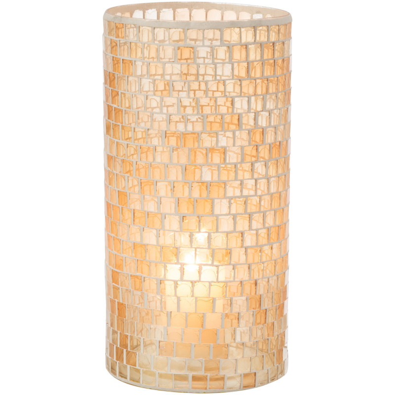 Vase Cylindrique Carrelio Hauteur 30 cm en Verre Orange Motif mosaïque - 2