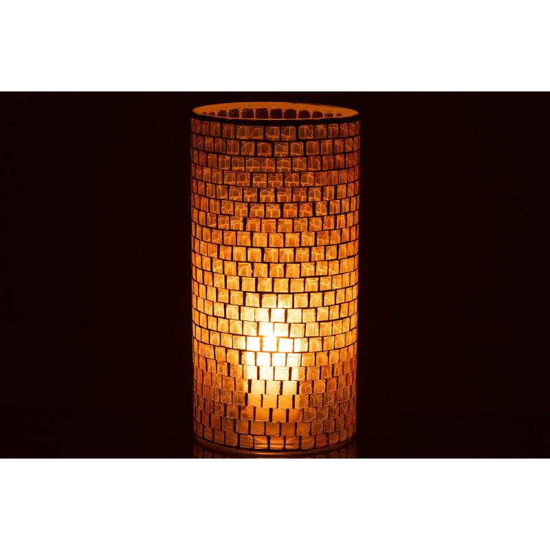 Vase Cylindrique Carrelio Hauteur 30 cm en Verre Orange Motif mosaïque - 3