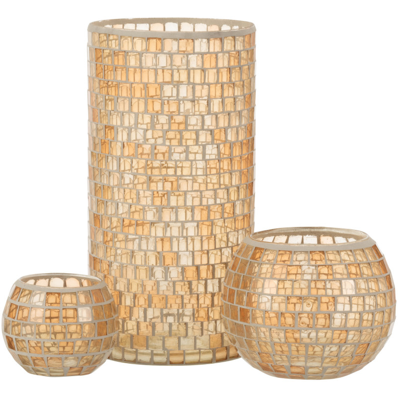 Vase Cylindrique Carrelio Hauteur 30 cm en Verre Orange Motif mosaïque - 4