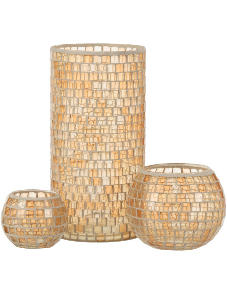Vase Cylindrique Carrelio Hauteur 30 cm en Verre Orange Motif mosaïque - 4