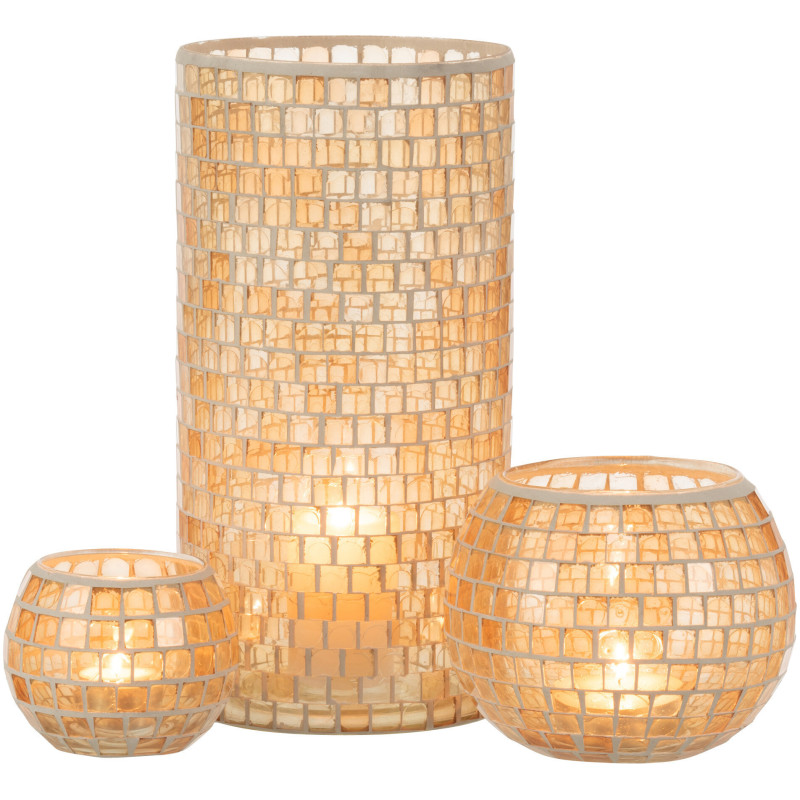 Vase Cylindrique Carrelio Hauteur 30 cm en Verre Orange Motif mosaïque - 5