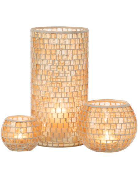 Vase Cylindrique Carrelio Hauteur 30 cm en Verre Orange Motif mosaïque - 5