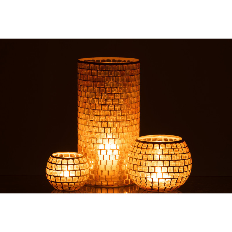 Vase Cylindrique Carrelio Hauteur 30 cm en Verre Orange Motif mosaïque - 6