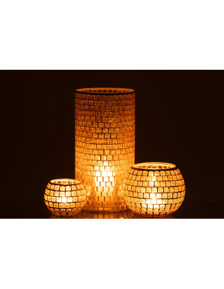 Vase Cylindrique Carrelio Hauteur 30 cm en Verre Orange Motif mosaïque - 6