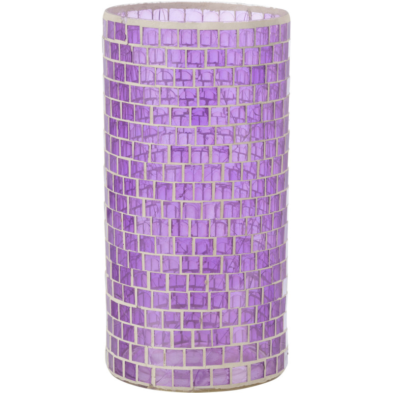 Vase Cylindrique Carrelio Hauteur 30 cm en Verre Mauve Motif mosaïque - 1